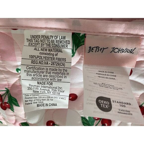 3 Piece Set BETSEY JOHNSON Reversible QUEEN Quilt Valentines HEARTS Cherries NEW - Picture 9 of 16